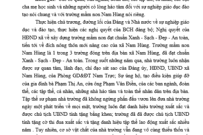 THƯ NGỎ “KÊU GỌI ỦNG HỘ TU BỔ CƠ SỞ VẬT CHẤT DUY TRÌ CHẤT LƯỢNG TRƯỜNG MẦM NON NAM HÙNG  ĐẠT CHUẨN XANH – SẠCH – ĐẸP – AN TOÀN”