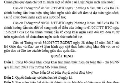 CÔNG KHAI QUYẾT TOÁN THU CHI NGÂN SÁCH QUÝ III NĂM 2023